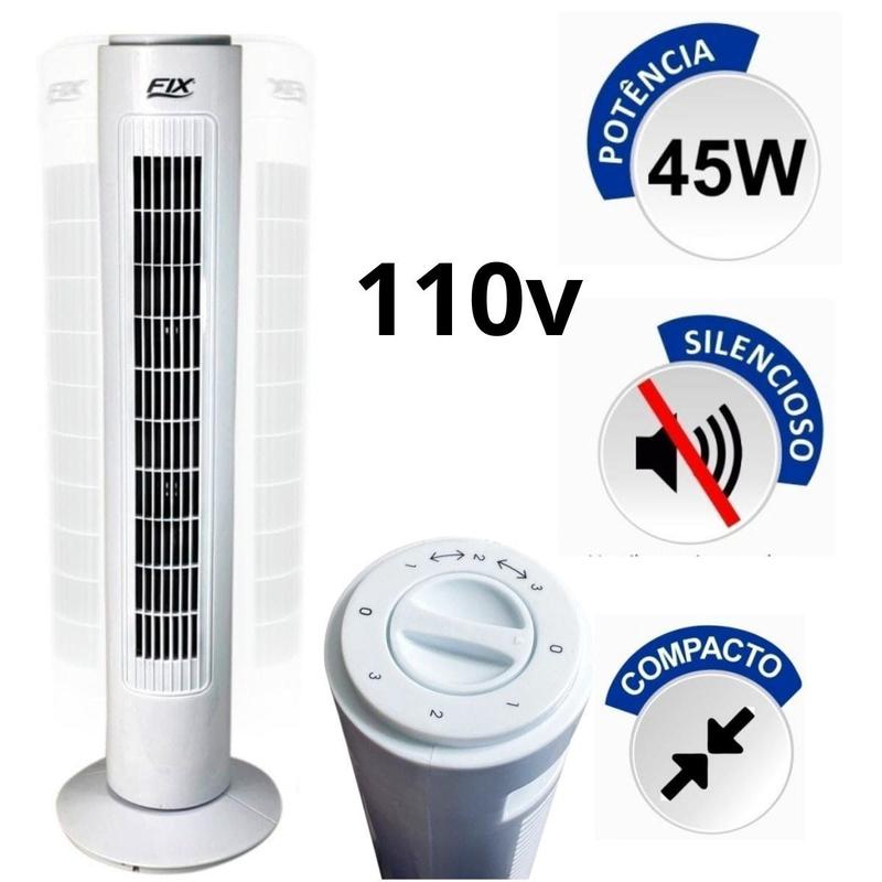 Circulador de Ar Ventilador Tipo Torre de Chão 75Cm Potente e ...