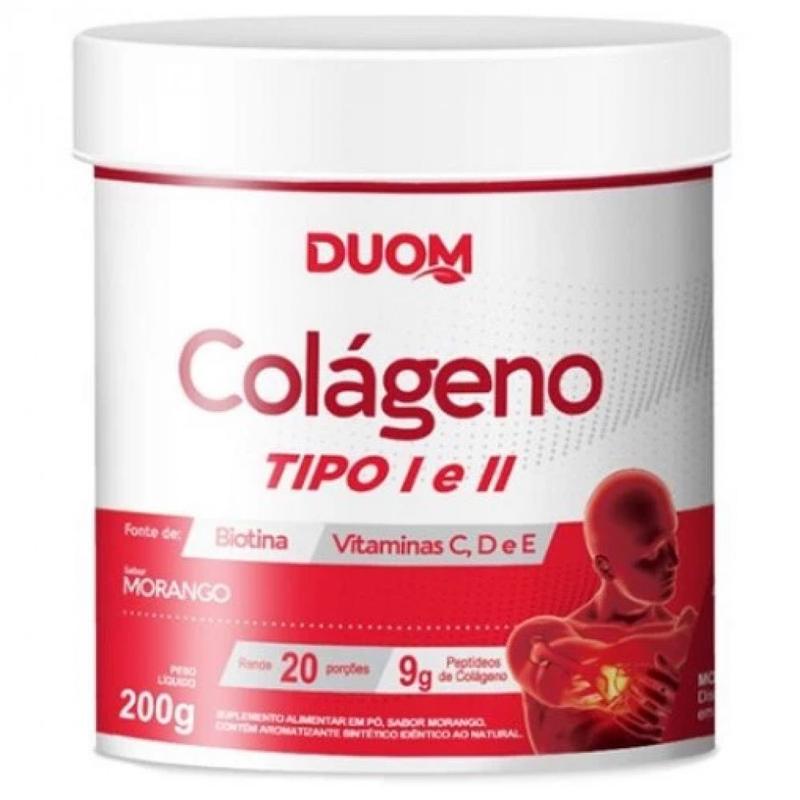 Colageno Tipo 1 e 2 com Vitaminas C + D + e + Biotina - Sabor Morango ...