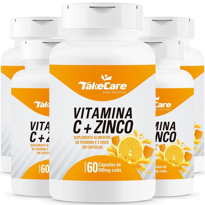 Combo 5 vitamina c 500mg + zinco 7mg com 60 capsulas cada total 300 ...