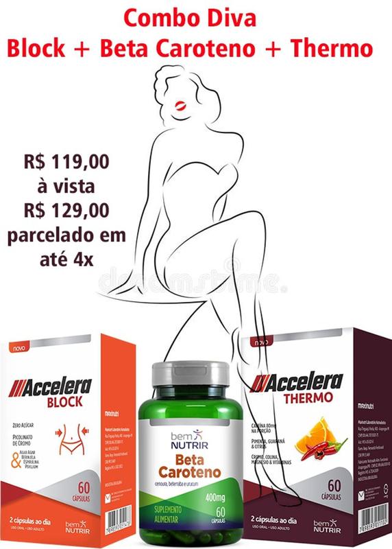 Combo Accelera Block 60 cápsulas + Beta Caroteno 60 cápsulas + Accelera ...