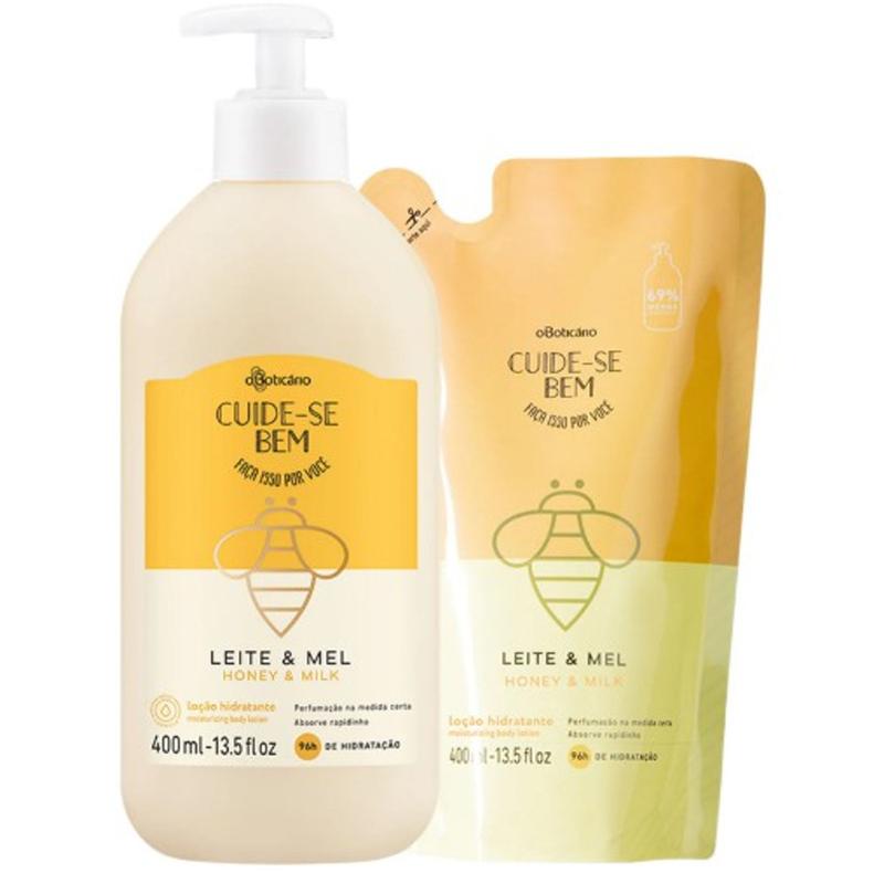 Combo Cuide-Se Bem Leite e Mel: Loção Hidratante Corporal 400ml + Refil ...