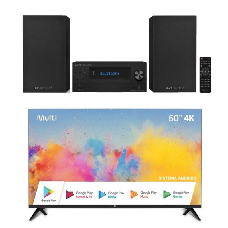 Combo Tech Tela 50” HD Smart e Wifi Integrado e Mini System CD Player