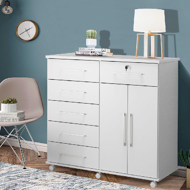 Comoda Rack Comoda com Chave Fauna 2 Portas 6 Gavetas Cor Branco - Rud Rack ...