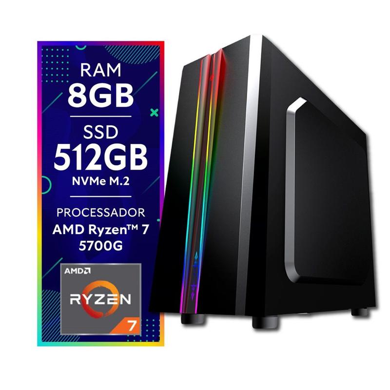 Computador Gamer AMD Ryzen 5 5700G 8GB SSD 512GB Radeon Graphics Vega 8 ...