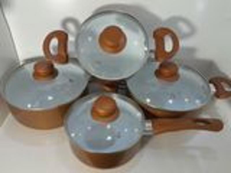 Conjunto 4 panelas rosé alumínio revestida cerâmica cabo silicone Lyor ...