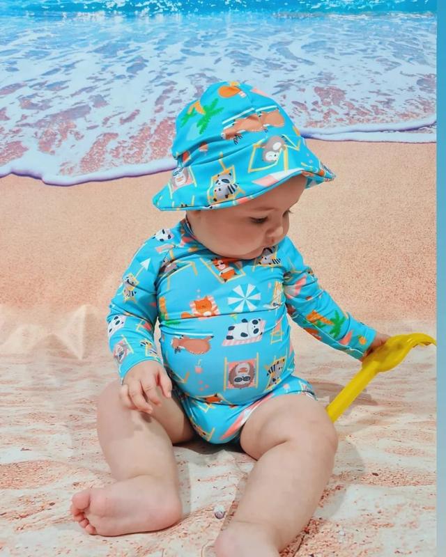 Conjunto Bebê com Proteção Solar UV 50+ Blusa Sunga e Chapéu - OM ...