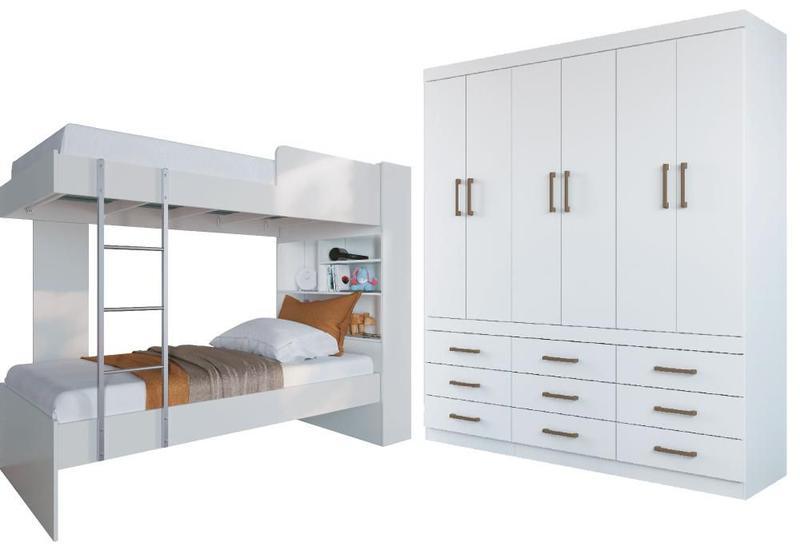 Conjunto Beliche com Baú e Guarda Roupa Piston Branco - Santos Andirá ...