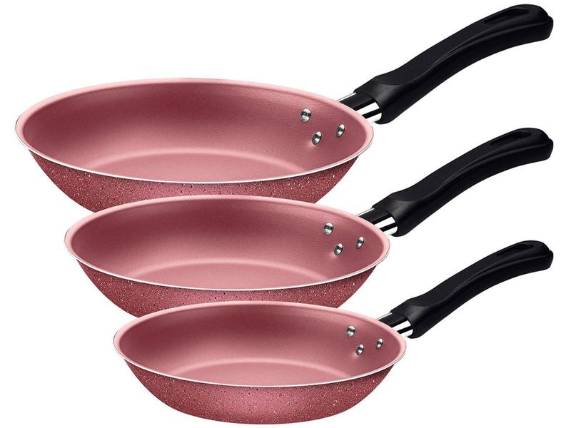 Conjunto de Frigideiras Antiaderente Tramontina de Alumínio Caribe Rosa ...