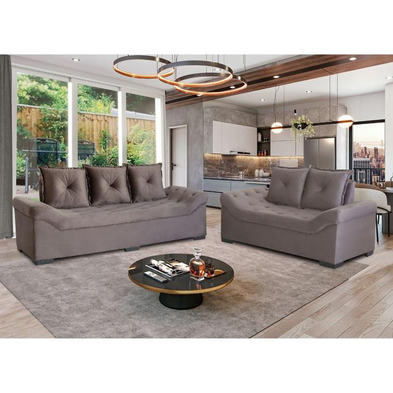 Conjunto de Sofá 3x2 Lugares Italia Design Estofados Cinza Conjunto de Sofás Magazine Luiza