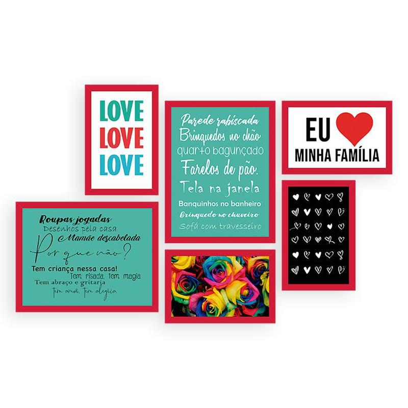 Conjunto Kit 6 Quadros C/ Moldura Eu Amo Minha Família ...