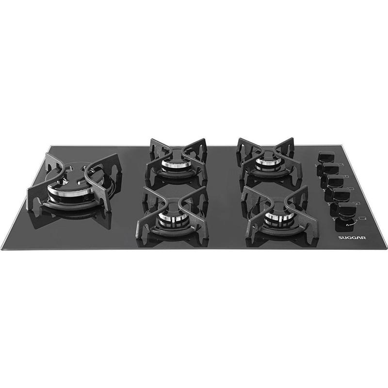 Cooktop Trichama Lateral 5 Bocas Ferro Fundido a Gás Suggar Bivolt Preto Cooktop 5 Bocas
