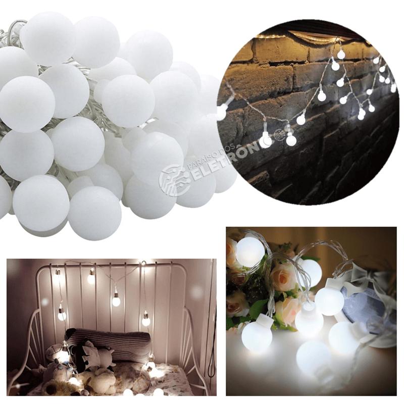 Cordão Com 20 Lâmpadas Led 5cm Branco Frio Lindos Efeitos Decoração De ...