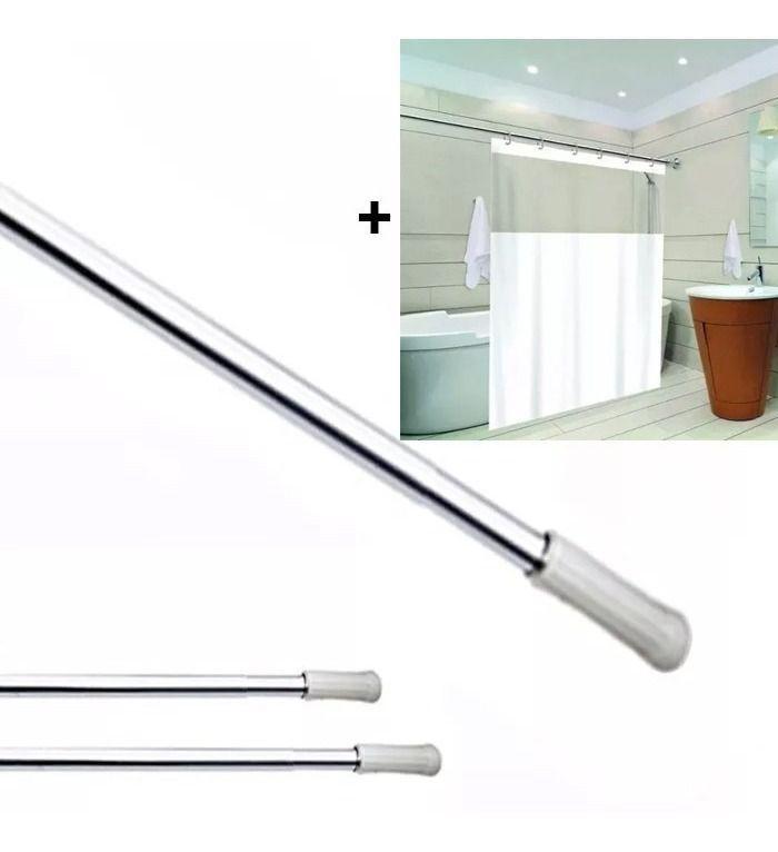 Cortina De Box Branca Com Suporte Bastão Varão Médio Extensivo Até 1 ...