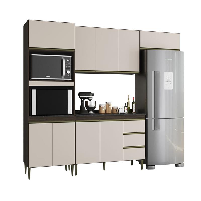 Cozinha Begônia Completa Modulada 4 Peças Sem Vidro Chocolate/ Off ...
