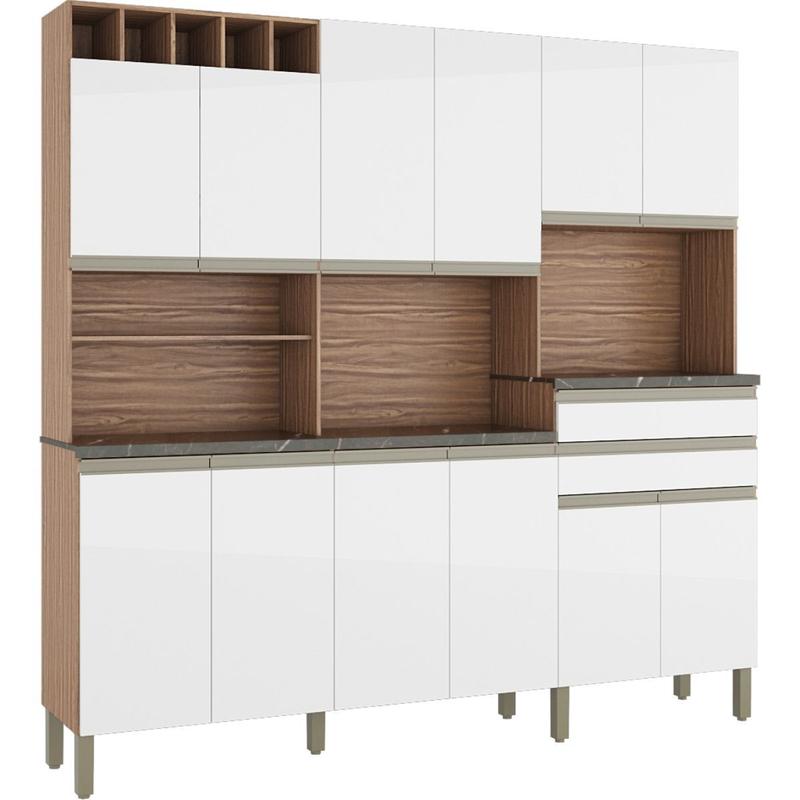 Cozinha Compacta Malbec Prime 12 Portas 2 Gavetas 100% MDF Branco ...