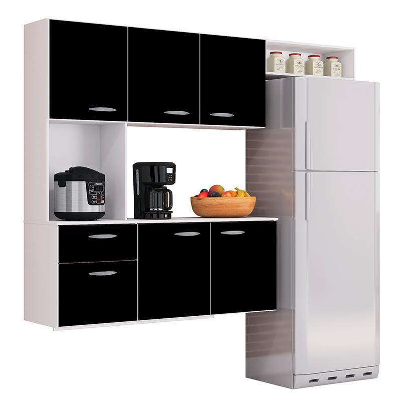 Cozinha Suspensa Isis 180cm com Balcão Preto/Branco e Tampo MDP ...