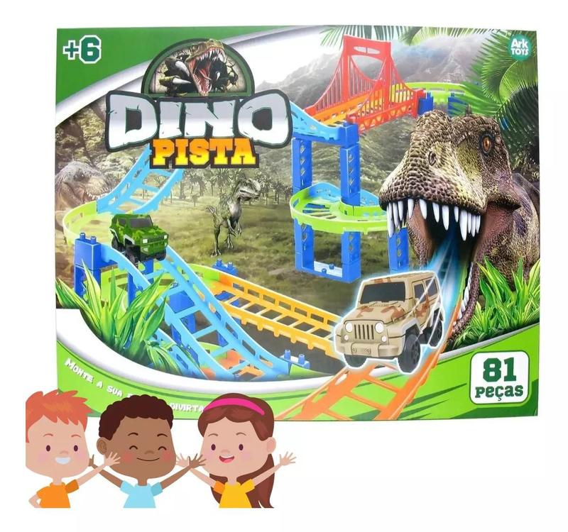 Dino Pista Infantil Brinquedo Dinossauro 81 Pçs + Carrinho - Ark Toys ...