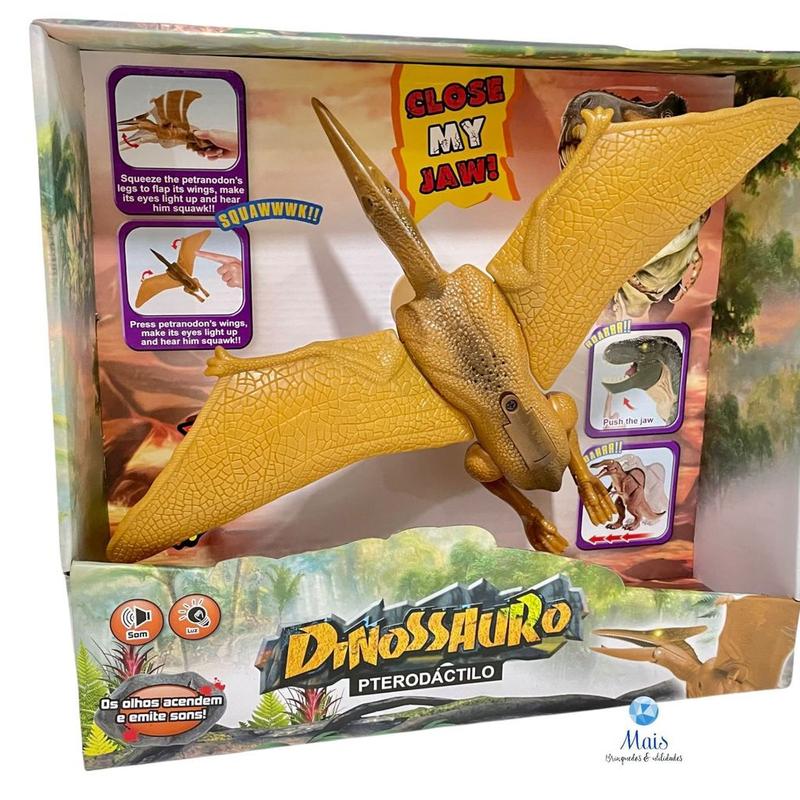 Dinossauro Pterodáctilo Brinquedo Luz Olhos Asa Articulada - DM Toys ...