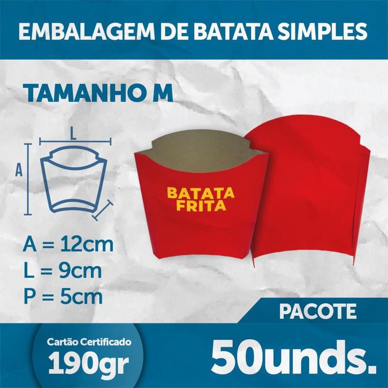 Embalagem de Batata Frita Simples - Vermelha (PACOTE) - Pack Paper ...