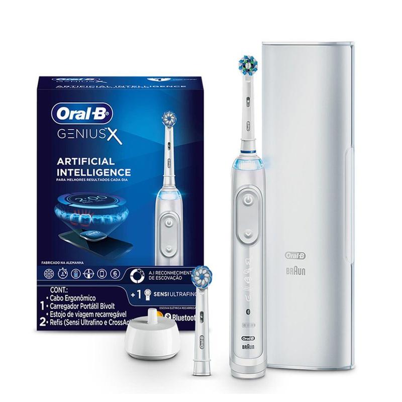 Escova Dental Elétrica Recarregável Oral-B Genius X + 2 Refis Sensi ...
