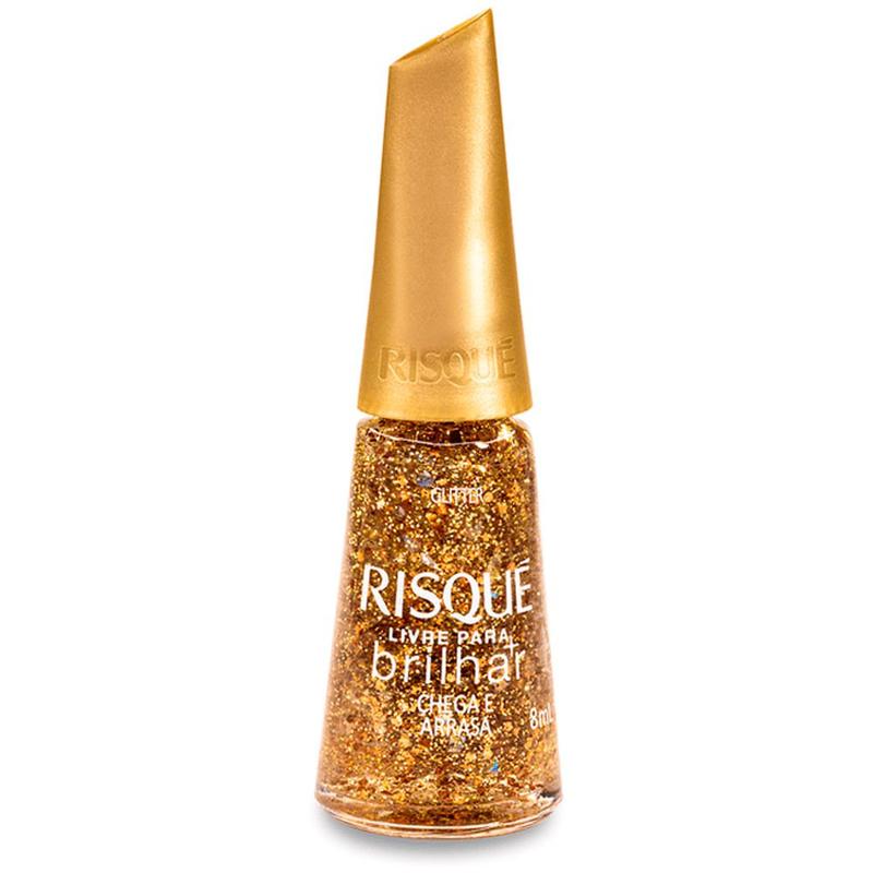 Esmalte Risqué Livre para Brilhar Glitter Dourado Cor Chega e Arrasa ...