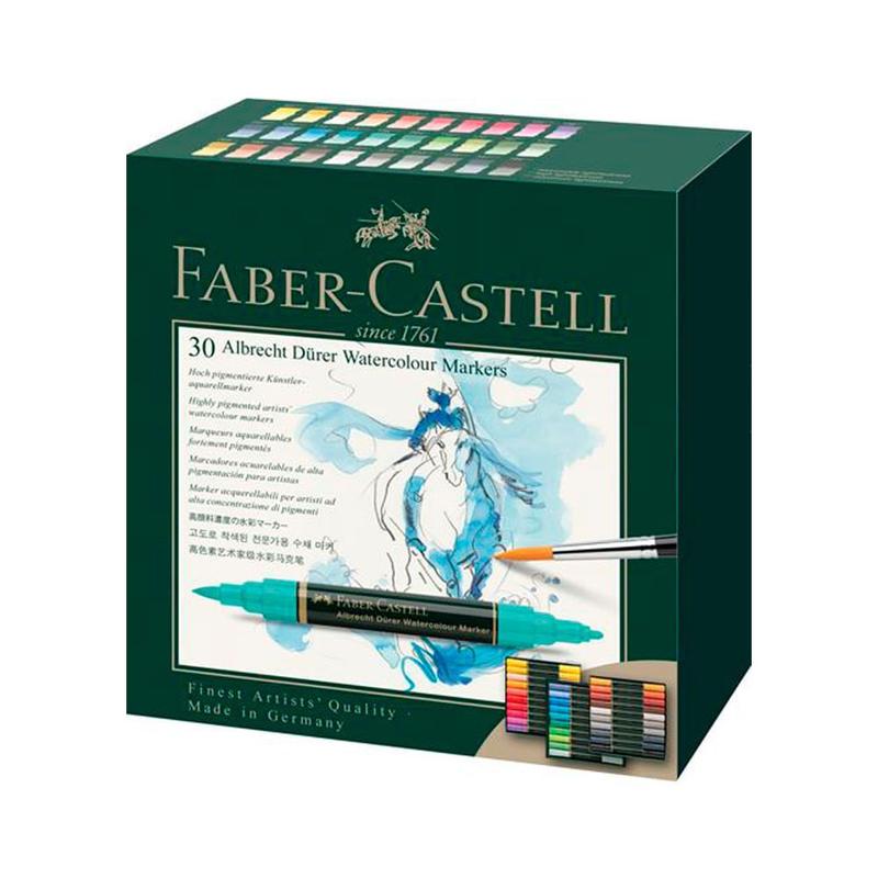 Estuche 30 Marcadores Acuarelables Faber-Castell A. Dürer – Marcadores Artísticos Doble Punta, Alta Pigmentación, Colores Surtidos