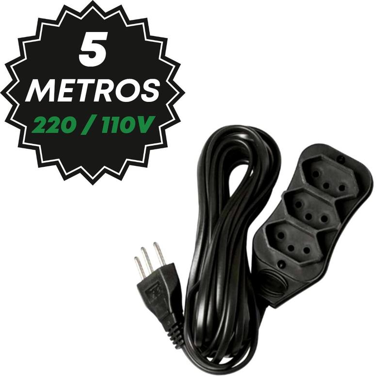 Extensão Elétrica 5 Metros Tripolar 10a 3 Tomadas Bivolt Plug Reto ...
