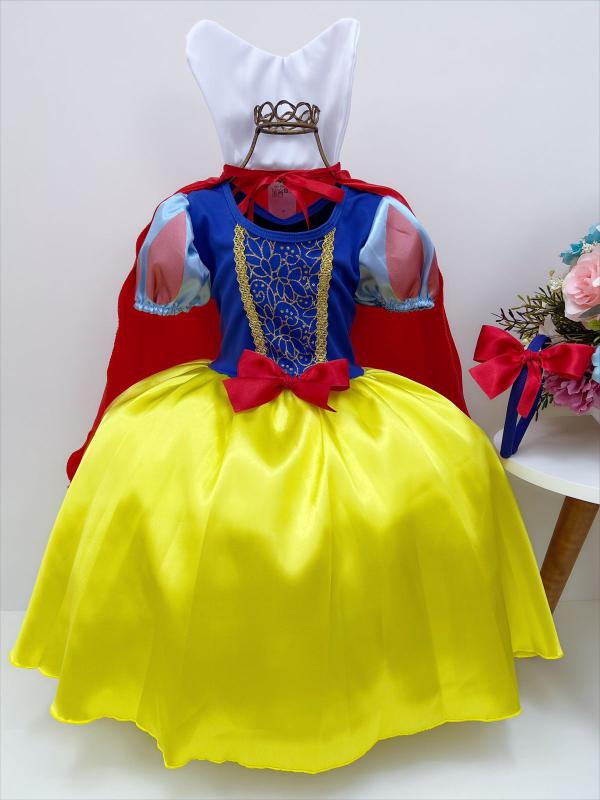 Fantasia Infantil Branca De Neve Completa Luxo com Capa e Tiara - Kids ...