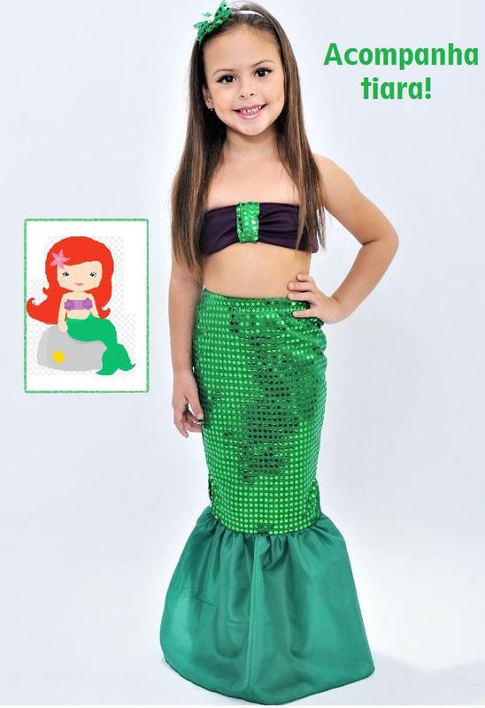 Fantasia Infantil Pequena Sereia Ariel cauda carnaval - Anjo Fantasias ...