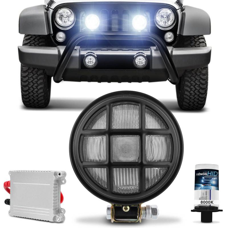 Farol Milha Redondo Universal Off Road Preto Grade e Manejo Jeep Pick ...