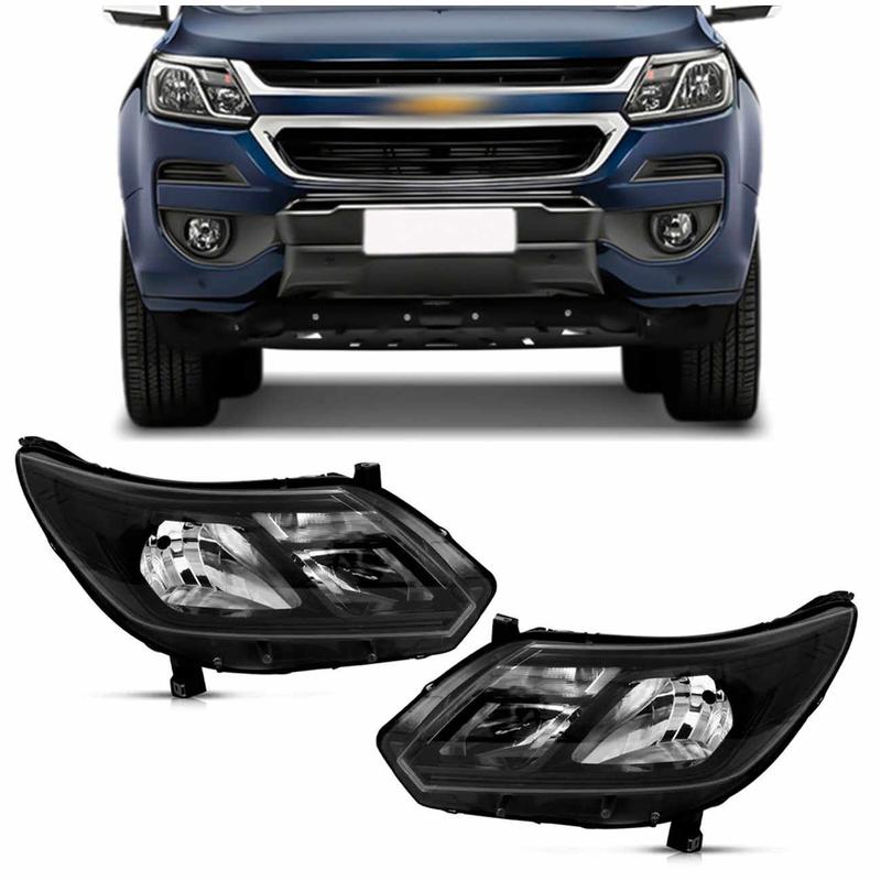 Farol S10 Trailblazer 2017 2018 2019 Máscara Negra Foco Duplo com Motor ...