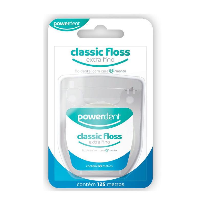 Fio Dental com Cera Powerdent Classic Floss Menta Extra Fino 125m - Fio ...