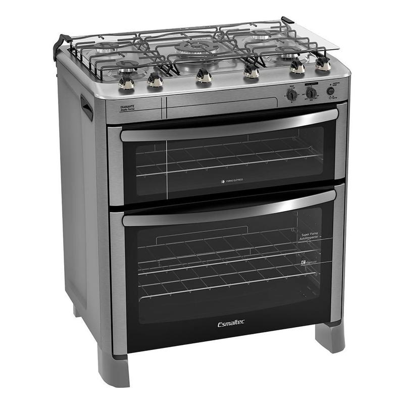 Fogão Esmaltec Diamante 5 bocas Inox com Duplo Forno, Timer e ...
