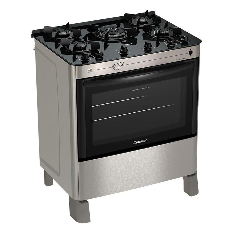 Fogão Esmaltec Jade Glass 5 Bocas Inox com Forno Autolimpante e ...