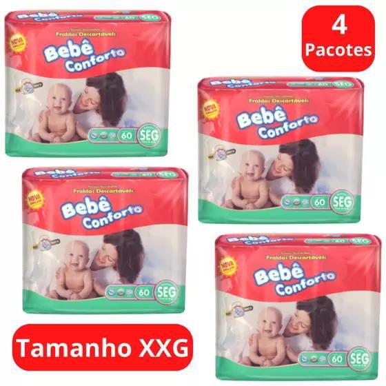 Fralda Descartável Bebê Conforto Mega 4 Pacotes Tamanho XXG Com 60 ...