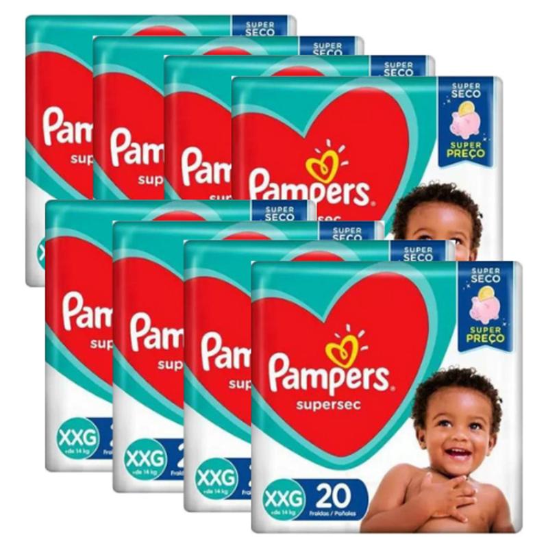 Fralda Pampers Supersec Vermelha Jumbo Tamanho XXG 8 Pacotes Com 20 ...