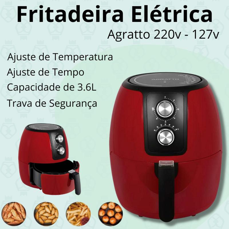 Fritadeira Elétrica Air Fryer Supremma Vermelha 3,6l Agratto Frita