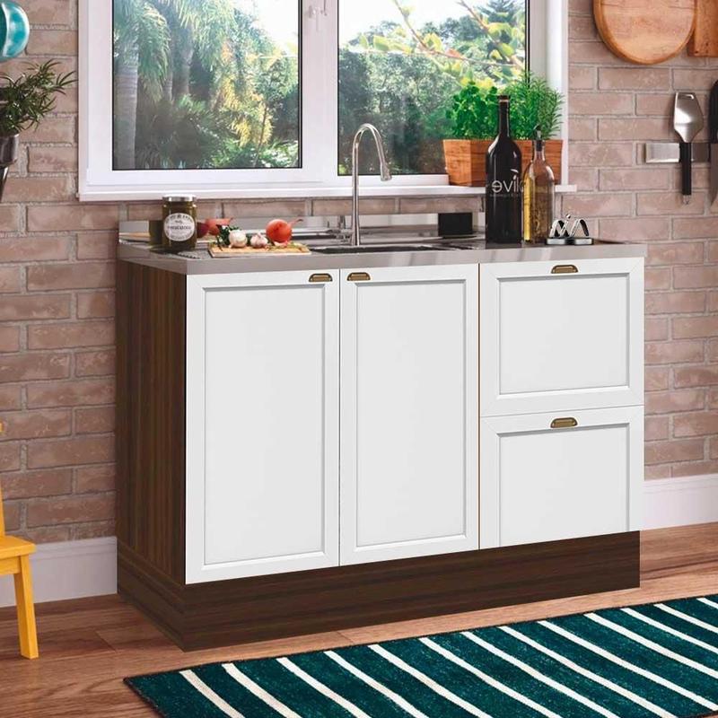 Gabinete Para Pia De Cozinha 120cm Sem Tampo Estilo Americano Nogueira ...