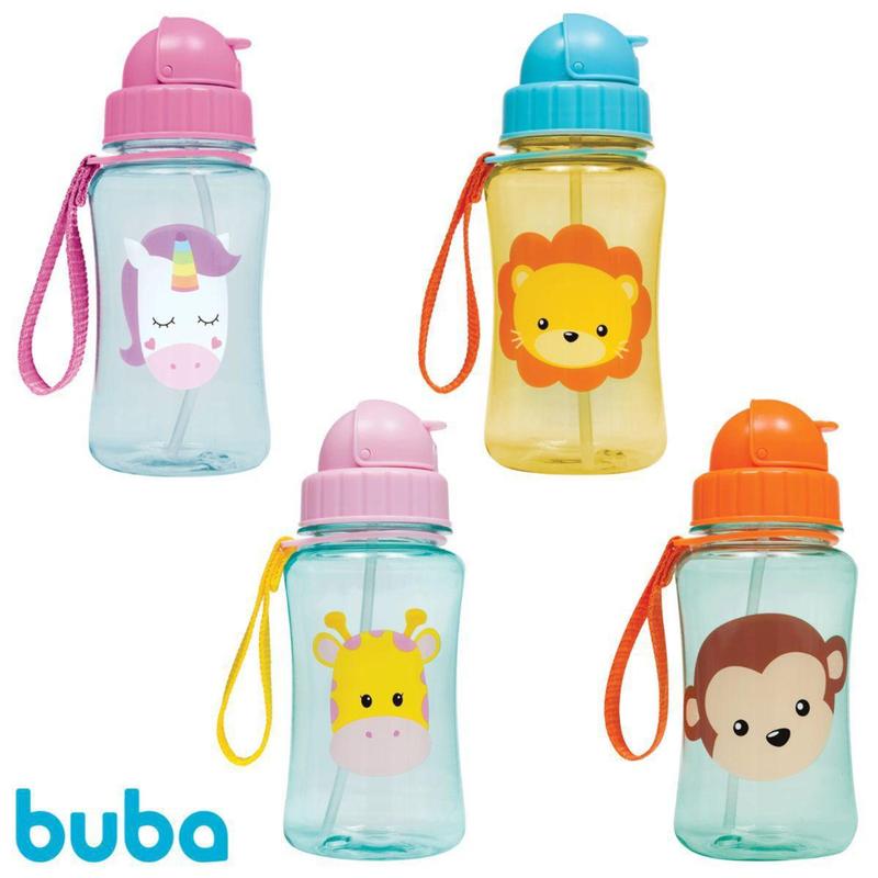 Garrafa Garrafinha Infantil Canudo Silicone Buba Animal Fun 400ml ...