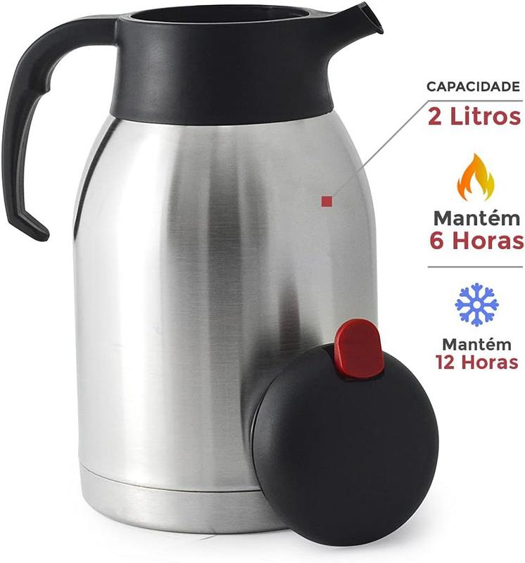 Garrafa Térmica Inox Cafe Cha Com Válvula 2L Líquido Isotermica Quente ...