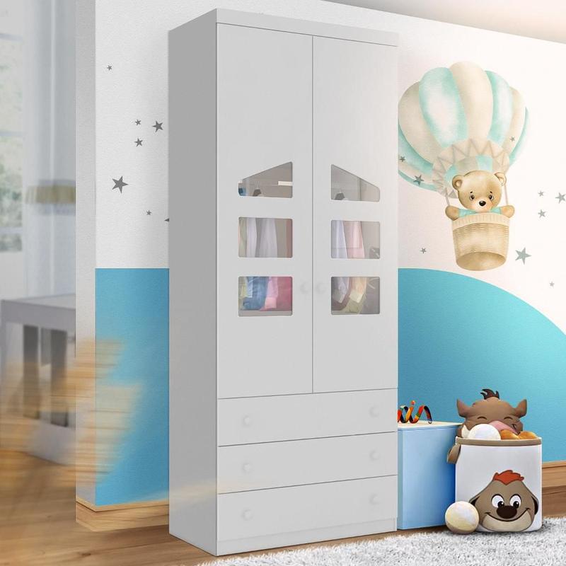 Guarda Roupa Branco Infantil 2 Portas 3 Gavetas Elias Shop JM Baby ...
