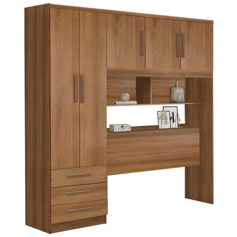 Guarda Roupa Casal com Cabeceira Baú 5 Portas 3 Gavetas e Prateleiras ...