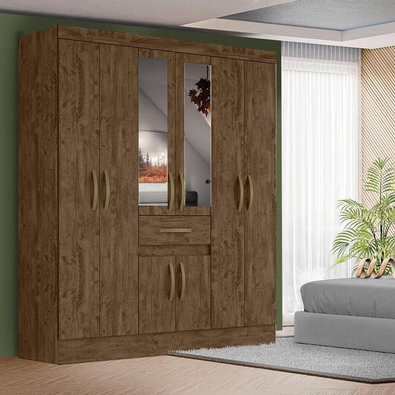 Guarda Roupa Grande com Espelho - Castanho Wood - Shop JM - Guarda ...