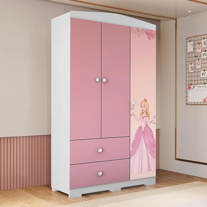 Guarda Roupa Infantil Rosa 3 Portas 2 Gavetas Encanto Valen 197x95x45 ...