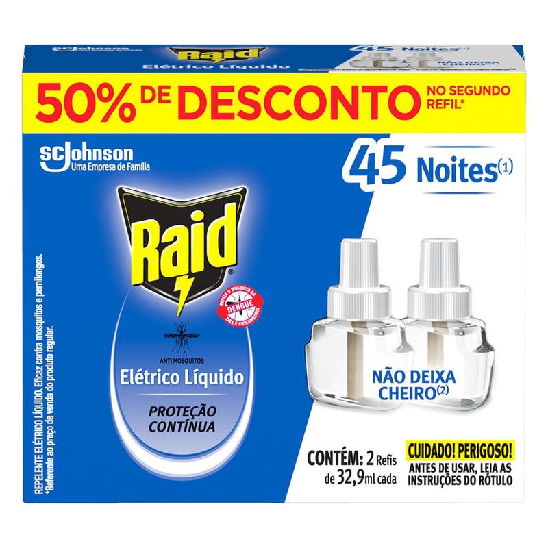 Inseticida Elétrico Líquido 45 Noites Raid 2 Unidades - Sc Johnson ...