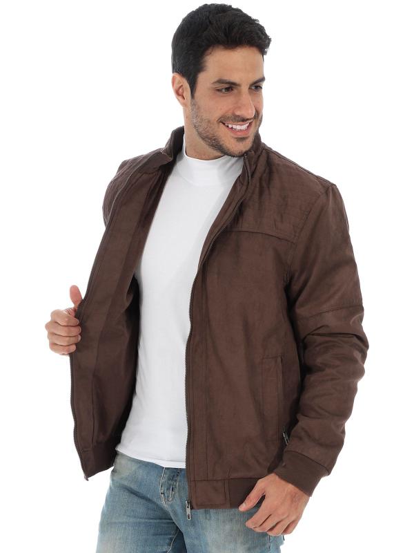 Jaqueta Masculina Camurça Forrada Bolsos e Ziper Marrom - ANISTIA ...
