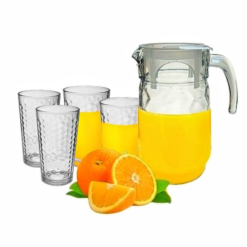 Jarra de vidro com 4 copos para suco ou água jarra de 1,3lts - casa ...