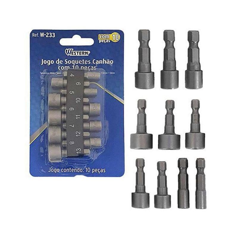 Jogo Bits Soquetes Canhão Parafusadeira 10 Peças 4 à 13 mm - Western ...