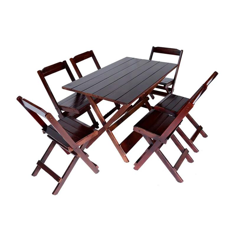 Jogo Conjunto 6 Lugares e 1 Mesa Dobrável 120x70 Imbuia - Grandis ...