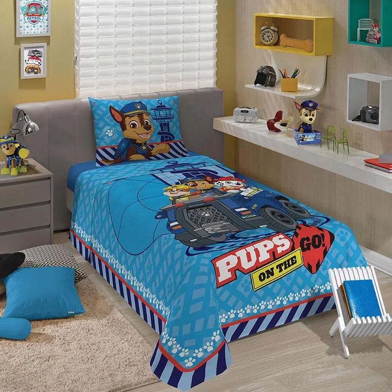 Jogo de Cama Lençol Solteiro Infantil Menino Patrulha Canina 2 Peças ...
